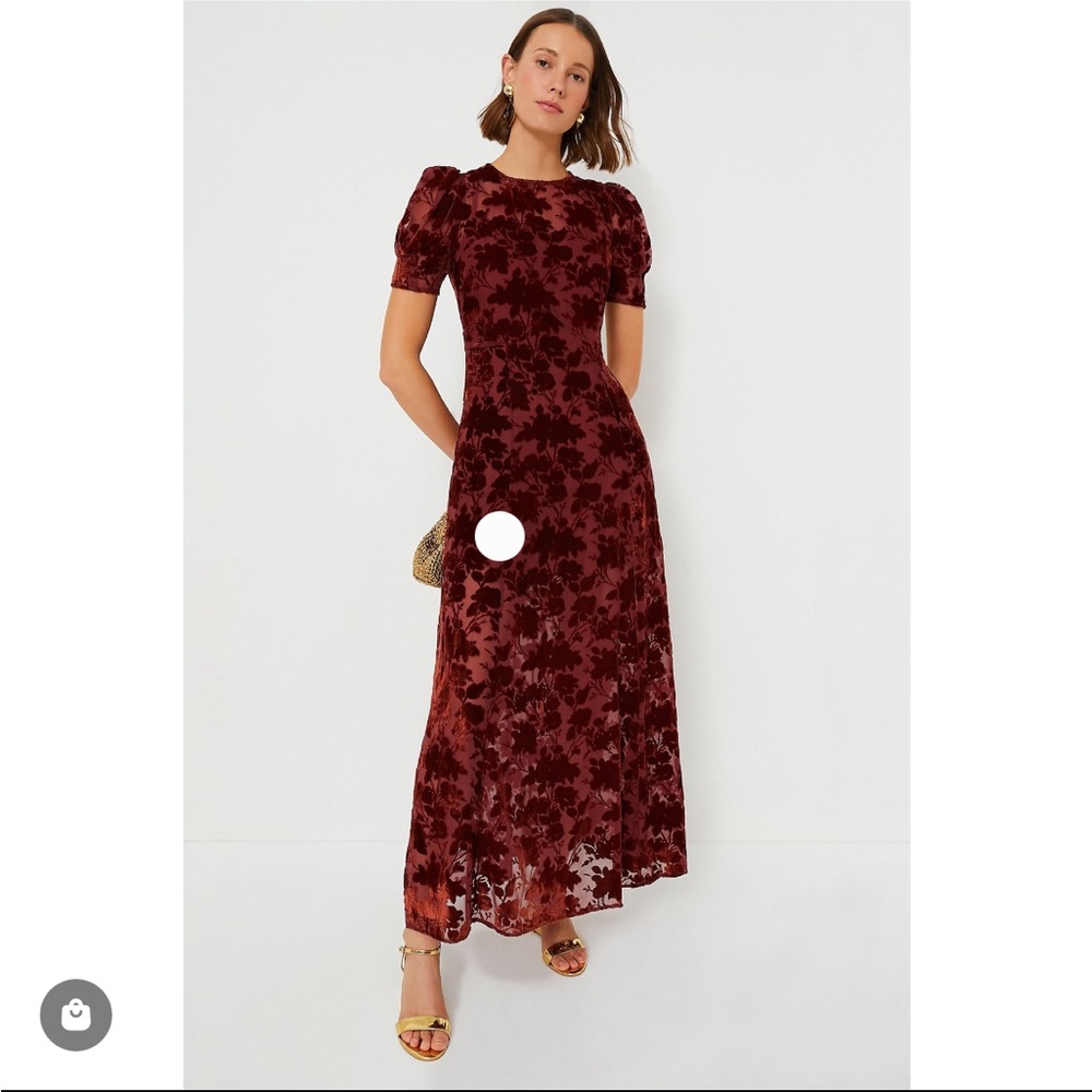 Women's Burgundy Floral Velvet Maxi Dress